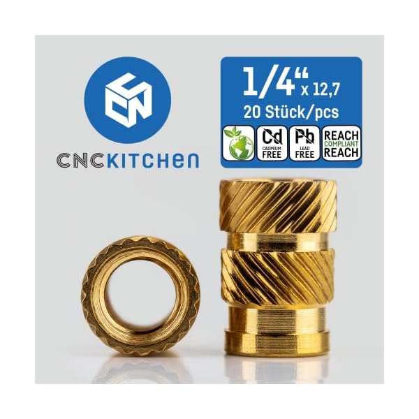 CNC Kitchen Original Gewindeeinsatz, 1/4"-20x12,7 20 Stück, z.B. für Kameragewinde; Blei- und Cadmium FREI – Bild 3
