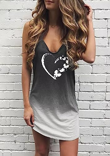 Image of Live Simple Coconut Tree Sleeveless Mini Dress Summer Beach Mini Dress Women's Summer Casual Sexy V Neck Mini Tank Dress