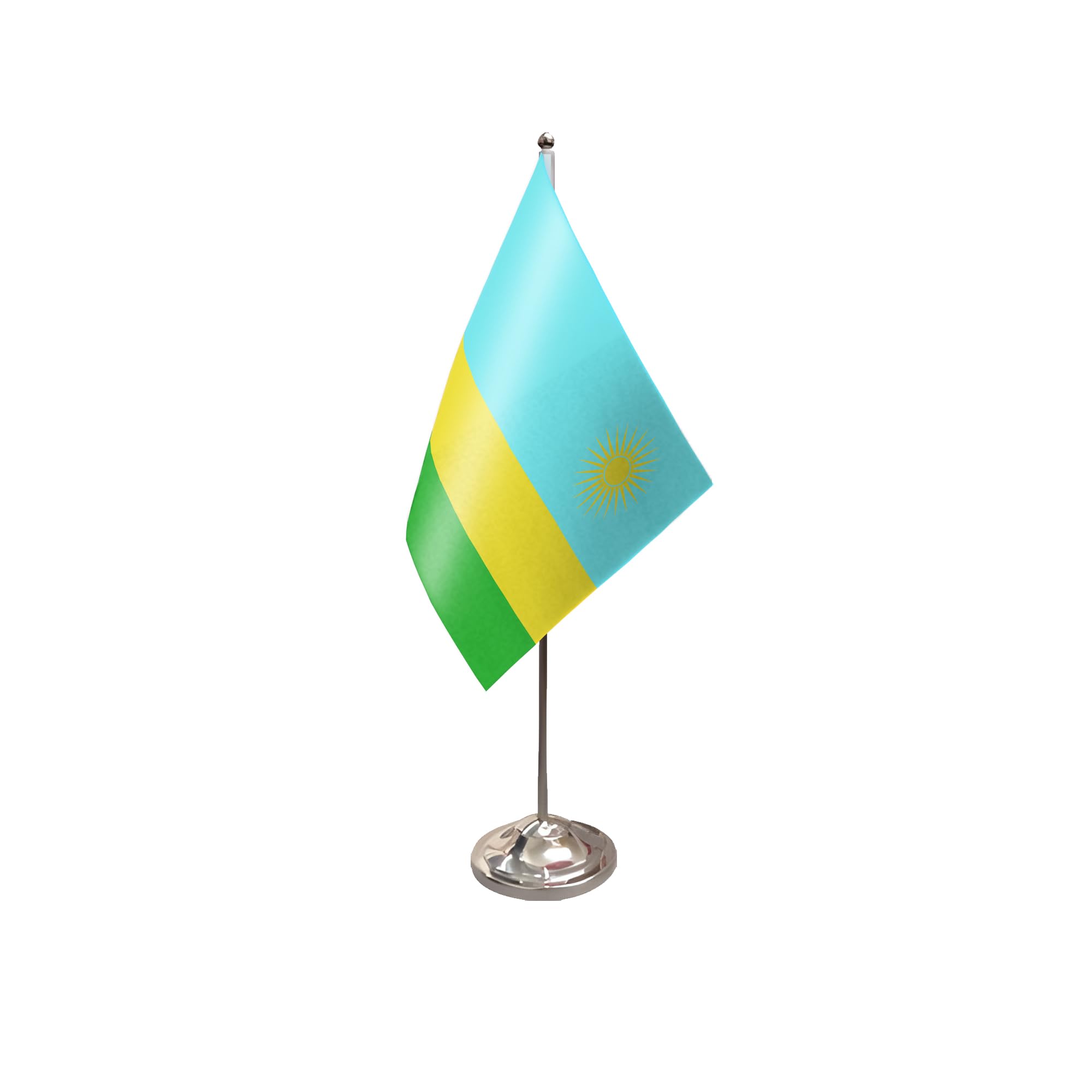 Flagtex Rwanda Satin Table Flag With Chrome Pole & Base