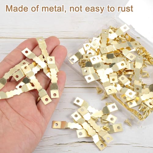Image of uxcell 50Pcs Picture Hangers, Picture Frame Hook, Frame Backing Fasteners with 100 Pcs Screws for Hanging Clock Paintings Pictures, Gold