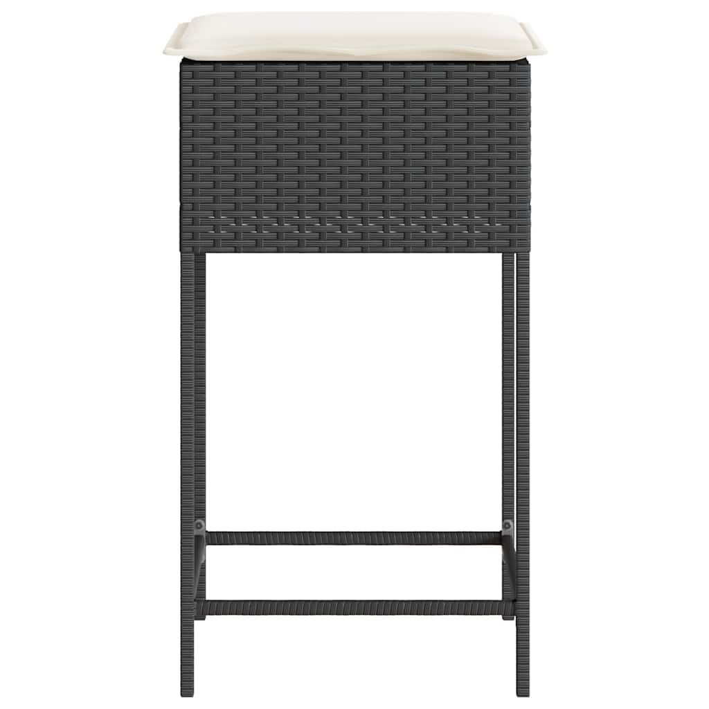 Ogrodowe stołki barowe z poduszkami 2 szt czarne polirattan zestaw hokerów ogrodowych z poli rattanu na taras balkon z wyściełanym siedziskiem 40x40x76 cm solidna stalowa rama obciążenie 110 kg