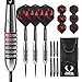Darts Corner D3570 Astrofire | Zestaw rzutek 22 g z najwyższej jakości 90% wolfram radełkowana beczką i stalową końcówką, w tym 6 lotek, 6 łodyg, karta do kasy i etui do przechowywania, M1, czarny/czerwony