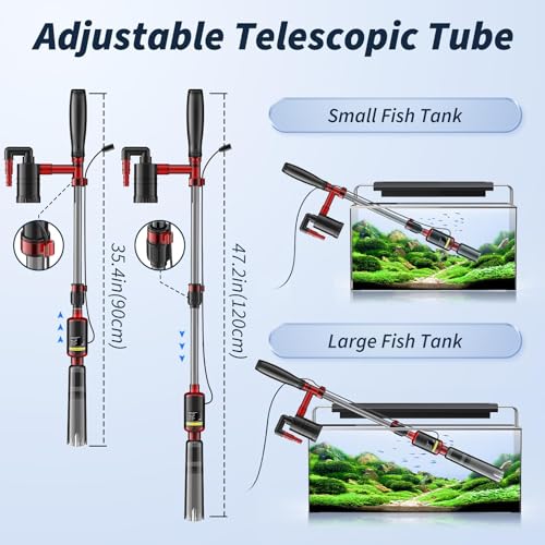 Image of Fish Tank Cleaner, Aquarium Gravel Cleaner, 530GPH /32W Electric Fish Tank Cleaning Tools, Adjustable Water Flow Fish Tank Gravel Cleaner Vacuum, Aquarium Cleaner Kit for Water Chang, Wash Sand (Red)