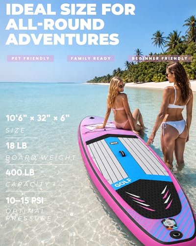 Image of BM Paddle Board Inflatable Stand Up Paddle Board, SUP Paddleboard for Adult, Premium Accessories | Non-Slip EVA Deck & Foam Handles, Camera Mount, Double Action Pump, 85L Travel Backpack