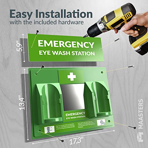 MAASTERS BPA Free Portable Eye Wash Station OSHA Compliant - Wall-Mounted First Aid Eye Wash Kit w/Mirror & 2X 16oz Empty Bottles - No Eyewash Solution Included - Emergency Eyewash - Set of 1