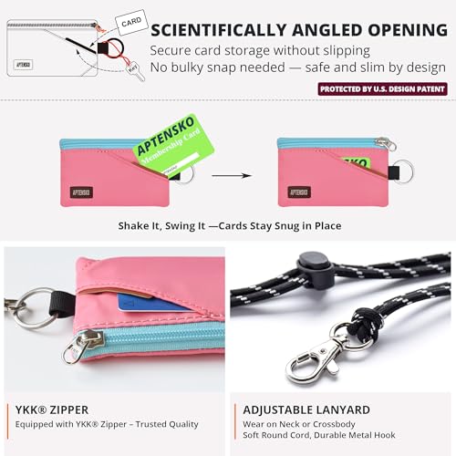 Image of RFID Blocking Travel Wallet with Adjustable Lanyard, Small Nylon Zipper Pouch and Badge Holder for ID, Credit Cards, Cash, Keys, Commuters (Pink)