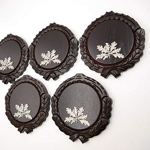 GTK - Juego de 5 placas de cuña talladas oscuras AF 14 cm con 5 hojas de roble de 6 hojas, tabla de cuñas, tabla de especias, cartel para trofeos