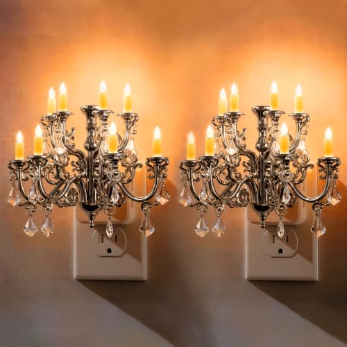Image of L LOHAS LED Night Lights Plug into Wall,2 Pack,Crystal Chandelier Candle | Nightlight with Dusk to Dawn Sensor,Brightness Adjustable,Amber,Rotatable Plug for Bathroom