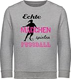 Shirtracer Kinder Sport Kleidung - Echte Mädchen Spielen Fußball schwarz - 152 (12/13 Jahre) - Grau meliert - Fun - JH030K - Kinder Sweatshirt Pullover für Jungen und Mädchen