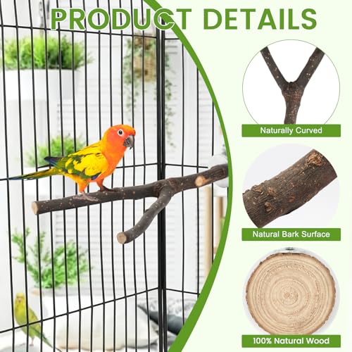 Image of 8PCS Natural Wood Bird Perches, Parrot Perch Stand & Chewing Toy with Multi-Branch & Rope, Cage Accessories for Parakeets, Conures, Cockatiels, Lovebirds, Budgies