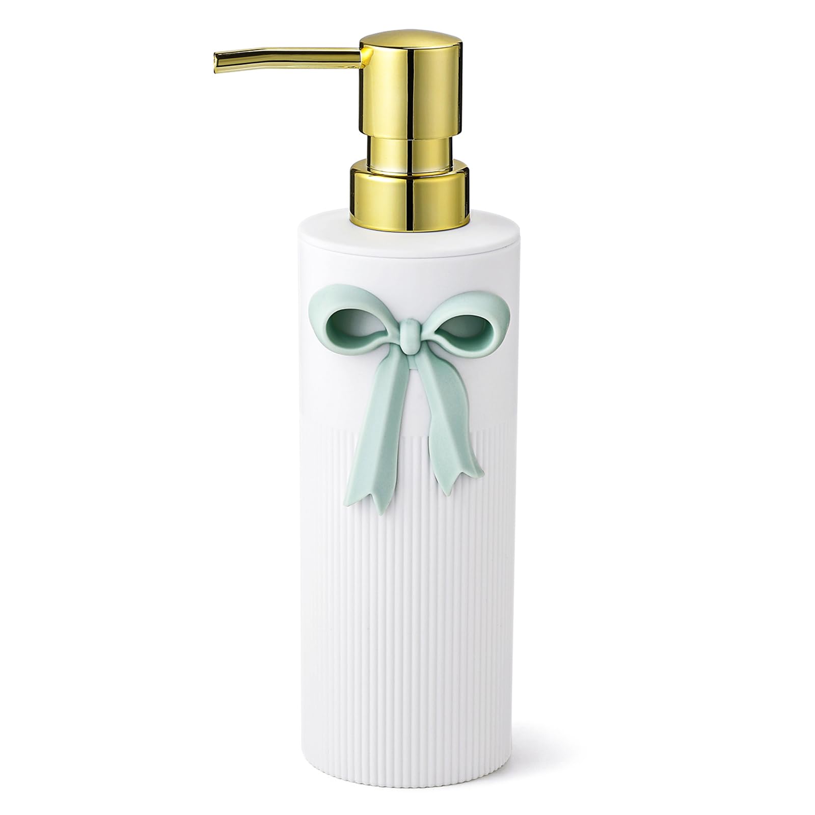 AJEUNGAIN Refillable White Soap Dispenser with Decorative Bow Hand Soap Dispenser for Sink Bathroom or Kitchen Kids Soap Dispenser, Cute Soap Dispenser for Girls (White + Green)