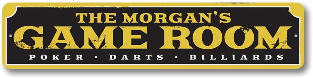 Aluminum Sign Game Room Poker Darts Billiards Personalized Themed for Home Metal Wall Decor Entertainment Space Hanging Plaque with Pre-Drilled Holes 3x13 Inch