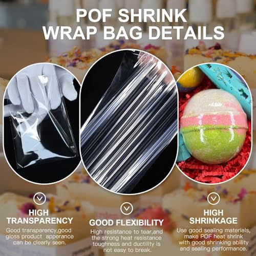 Image of Custom POF Heat Shrink Wrap Bags 100 Gauge, Personalized Clear Polyolefin Bags for Bath Bomb Bags, Soaps, Bottles, DIY Handmade Crafts, Gift Wrap Dustproof Packaging