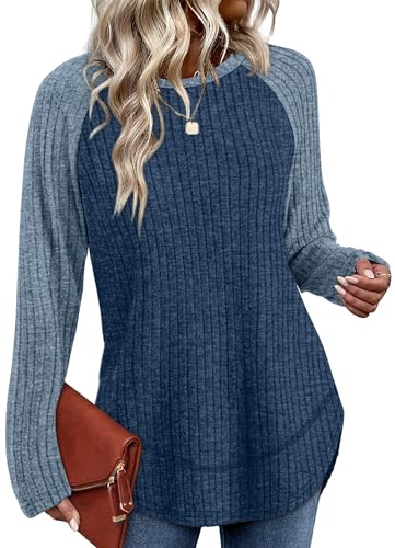 Image of WIHOLL Long Sleeve Shirts for Women Fall Sweaters Lightweight Trendy Tops