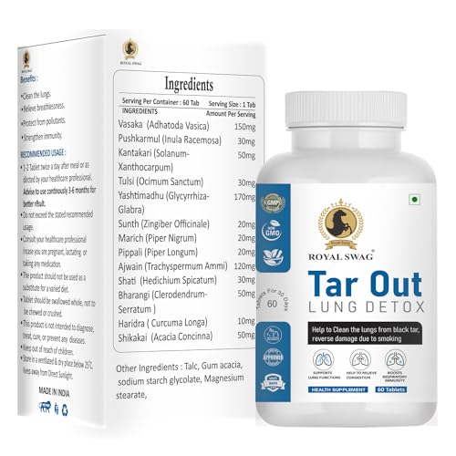 Image of Royal Swag Tar Our Lung Cleanse and Detox Tablets 60 Pcs Pack- Natural Respiratory Support Supplement Support Lung Health and Detoxification For Smokers & Non-Smokers