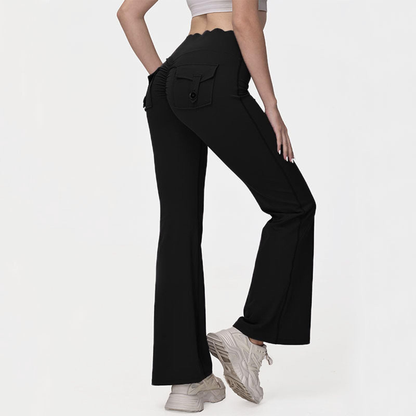 Leggings Svasati con Tasche Donna, Modello da Palestra e Yoga con Effetto Sollevamento Glutei, Pantaloni a Gamba Larga Eleganti e Versatili
