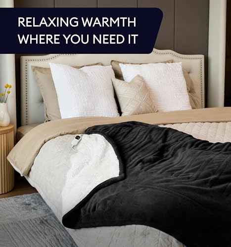 Image of Heated Blanket Electric Throw 50 inchx60 inch - Safe Electric Heating Blanket with Auto Shut-Off & Overheat Protection, 10 Heat Settings, Washable Heated Throw for Couch, Bed, Office & Dorm, Charcoal Black