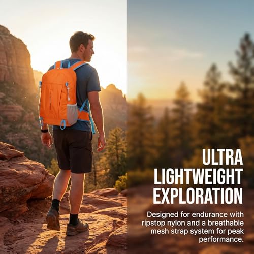 Mochila deportiva ultraligera plegable impermeable naranja miniatura 4