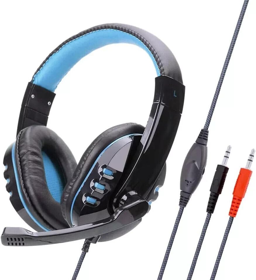 Blue LED Wired Gaming Headset for PS4 PS5 Xbox PC Switch PG2 Over-Ear Headphones with Mic Noise Cancelling Stereo Sound Deep Bass 3.5mm Jack Adjustable Comfortable Gaming Headset with Volume Control