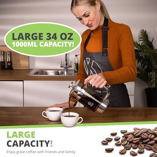 Oliver's Kitchen® French Press 1 liter - Eleganter Kaffeebereiter aus Glas - Kaffee Maschine für authentischen Kaffeegenuss - Hitzebeständig und praktisch 5