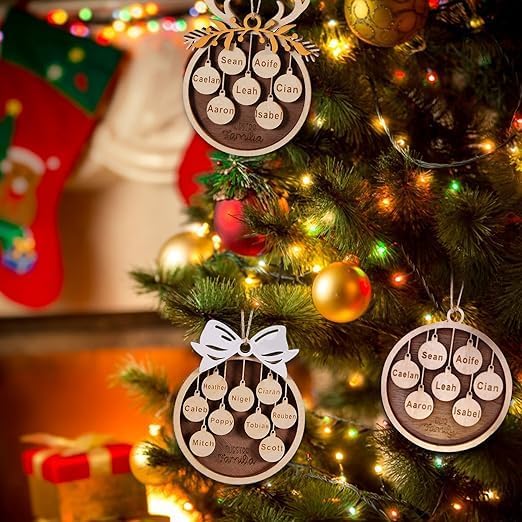 Miniatura 5 de YRH Adornos de Navidad personalizados con nombres de familia, 1-9 nombres, 1 pancarta inferior (4 adornos de Navidad de estilo)