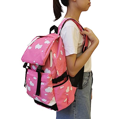 Canvas Pink Cute Stars Cloud Backpack BookBag Laptop Backpack Travel Bag Rucksack Satchel Bag Kawaii Bag3