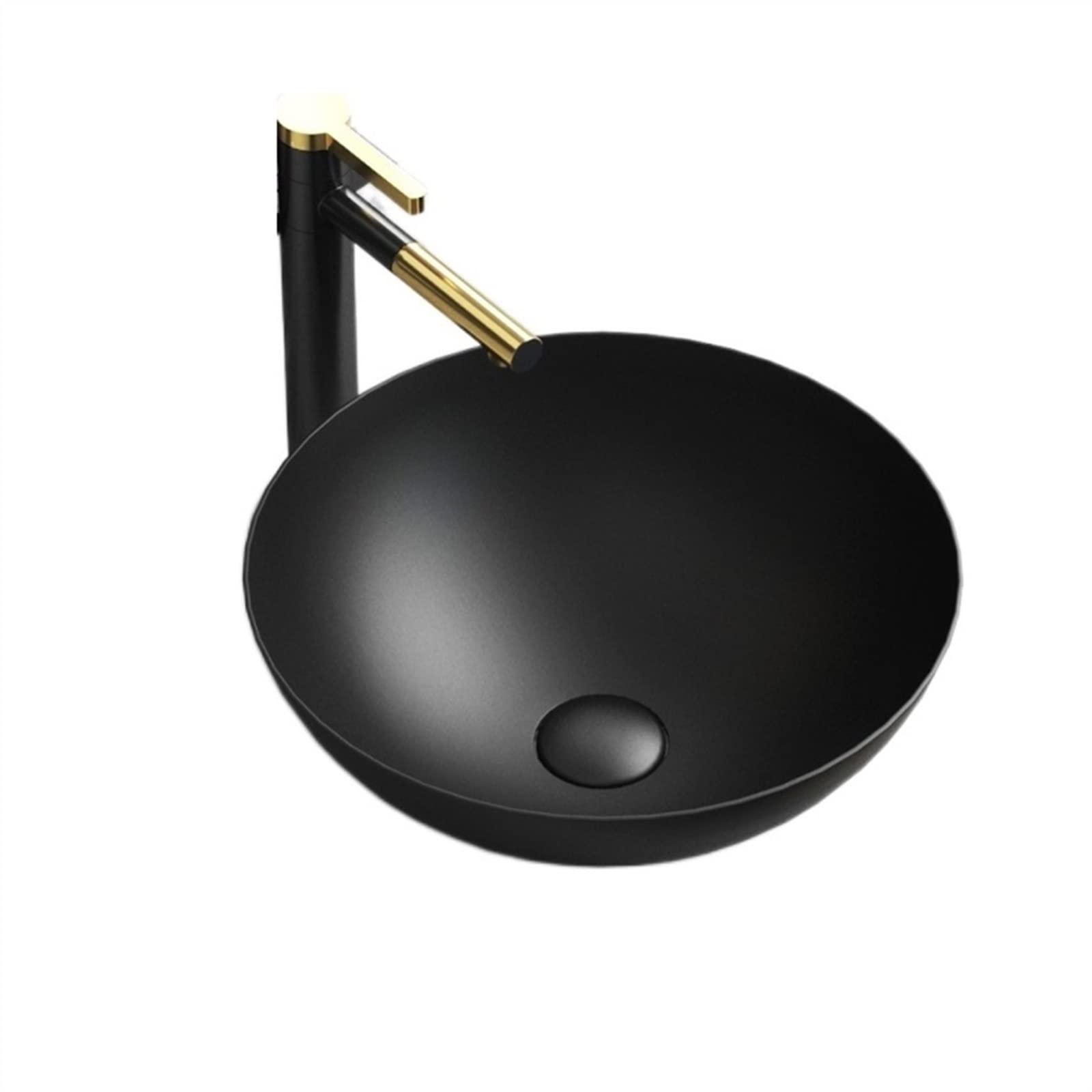 Hpthly Noir Bathroom Sink 15.7"X15.7" Modern Round Bathroom Vessel Sink With Drain Matte Porcelain Ceramic Above Counter Washing Art Basin Lavatory Vanity Sink Bathroom Vessel Sink (Noir)
