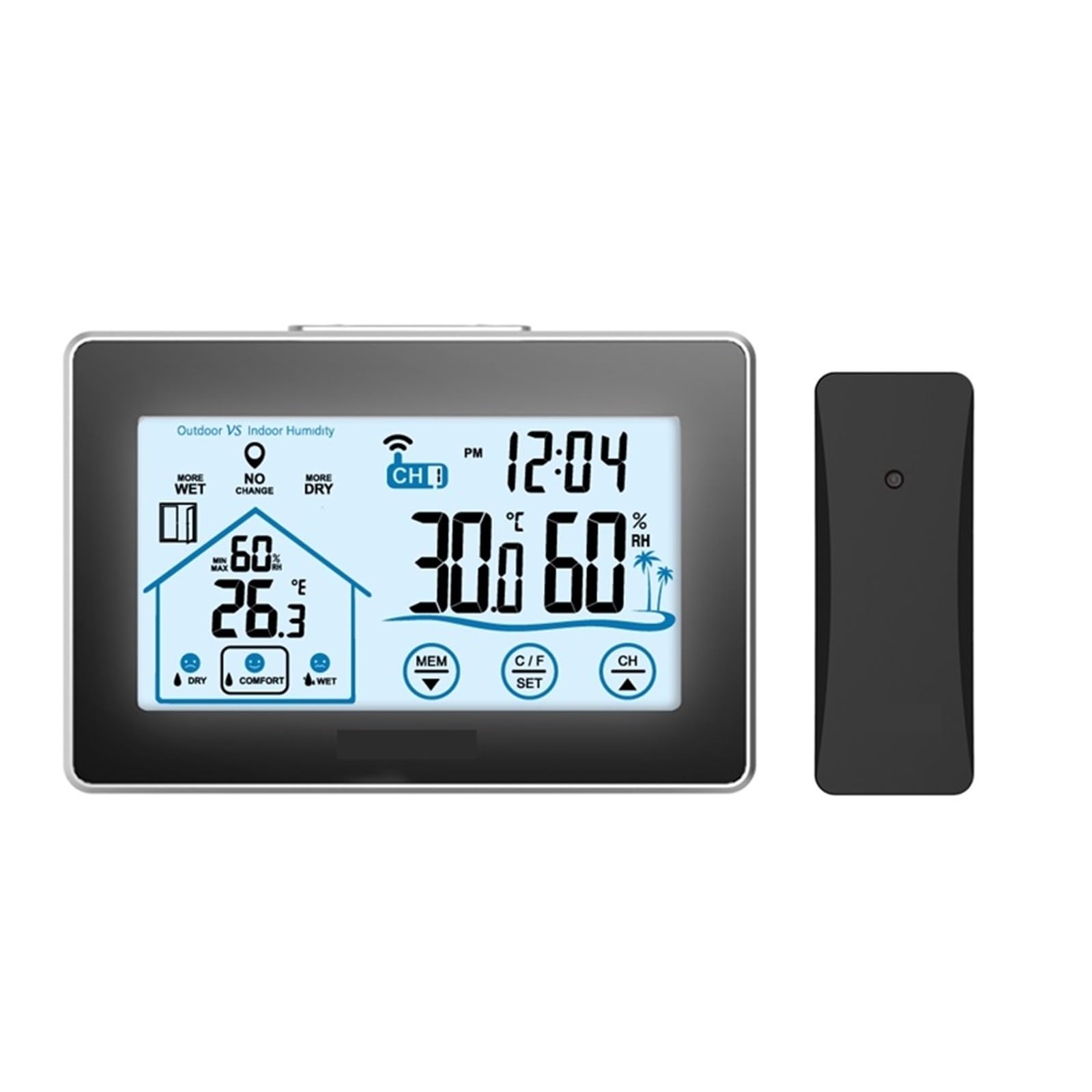 Touch Screen Wireless Weather Station Digital Home Temperatura Misuratore Di Umidità Previsioni Calendario Indicatore Comfort Sensore Remoto Preciso Veloce Monitoraggio In Tempo Reale(Black)