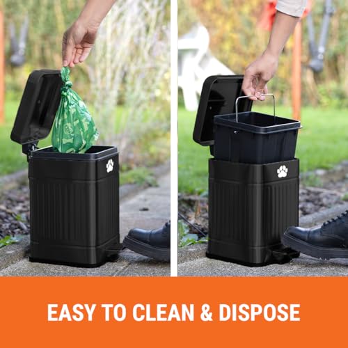 Image of Pupzle Dog Poop Trash Can Outside, 1.3 Gal Metal Dog Waste Trash Can with Lid Outdoor, Waste Container with Pedal Garbage Poop Bin, Poo Bucket Outdoor with Lid for Backyard Odor Control, 30 Bags