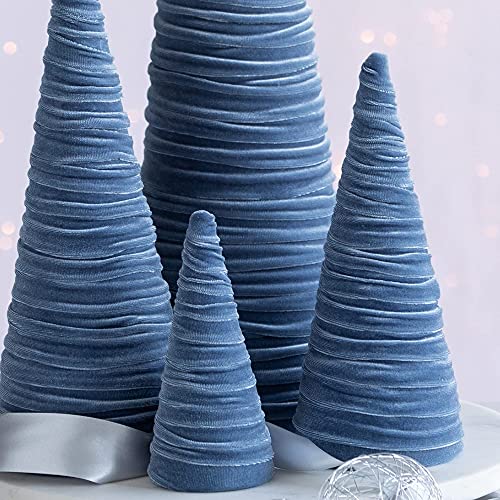 Image of Your Heart's Content Velvet Trees Set of 4 Slate Blue, Home Decor, Mantel Decor, Glam Home Decor, Modern Baby boy Woodland, Valentine Tabletop Tree, Winter Decor (Slate Blue)
