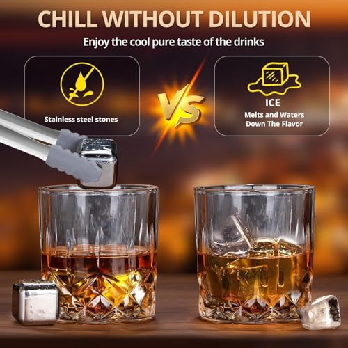 Image of Whiskey Stones and Whiskey Glass Gift Boxed Set, 4 Chilling Whisky Stones,1 Glasses in Wooden Box, Great Gift for Father's Day, Dad's Birthday or Anytime for Dad