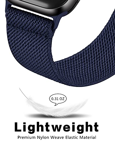 Image of AMANECER Stretchy Nylon Band Compatible with Apple Watch Ultra 3 /2 /1 SE Series 11 /10 /9 /8 /7 /6 /5 /4, Adjustable Braided Elastic Sport Loop Rugged Straps for iWatch Women Men (Navy Blue, 44 /45 /46 /49MM)