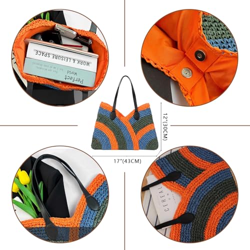 Image of Hand-woven Soft Large Straw Shoulder Bag Retro Boho Tote Bags Summer Beach Bag Rattan Handbag