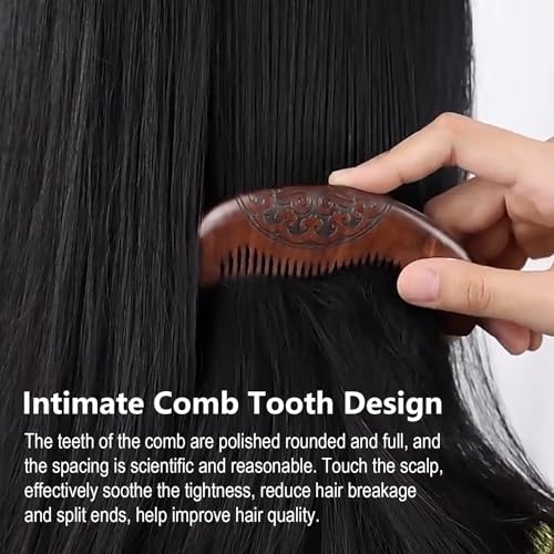 Natural Sandalwood Fine Tooth Comb - Anti Static Wooden Comb for Women, Smooth Detangling Hair Comb, Portable Travel Mini Wood Combs for Curly & Straight Hair