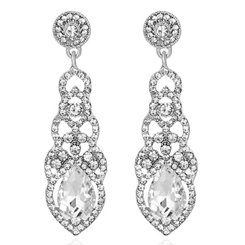 Vintage Rhinestone Wedding Bridal Teardrop Dangle Earrings Fancy Crystal Chandelier Drop Earrings for Women Brides