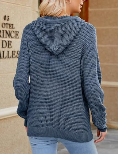 Image of CiCiBird Women's Fall Hoodies Sweater V Neck Waffle Knit Top with Pocket | Loose Fit, V Neck Button, Adjustable Drawstring, Long Sleeve, Kangaroo Pocket, Weekend Errands, Daily Wear, Work Casual