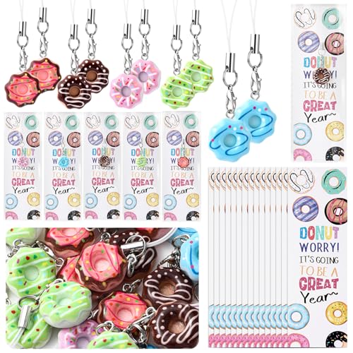 Skyygemm 50 Set Back to School Gifts Donut Keychains for Students with Donut Bookmarks Rulers Cute Dessert Style Charms Teacher First Day of School Gifts for Kids Classroom Rewards Reader Supplies