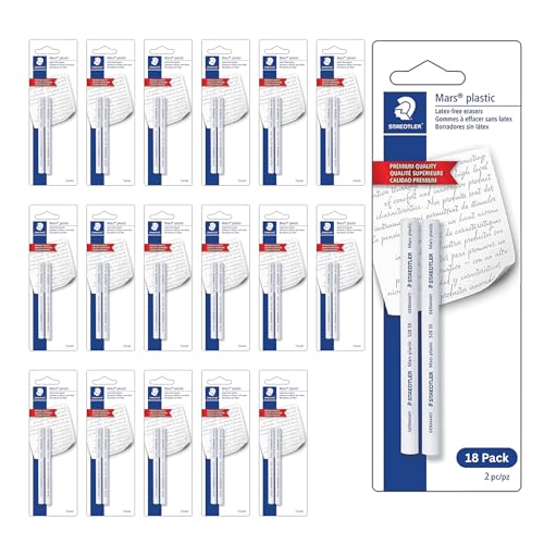 Image of STAEDTLER Mars Plastic Eraser Refills 18-Pack White 36 Count | 18 Sets of 2 pcs- Latex-Free Erasers, Replacements for Refillable Holder, School & Office