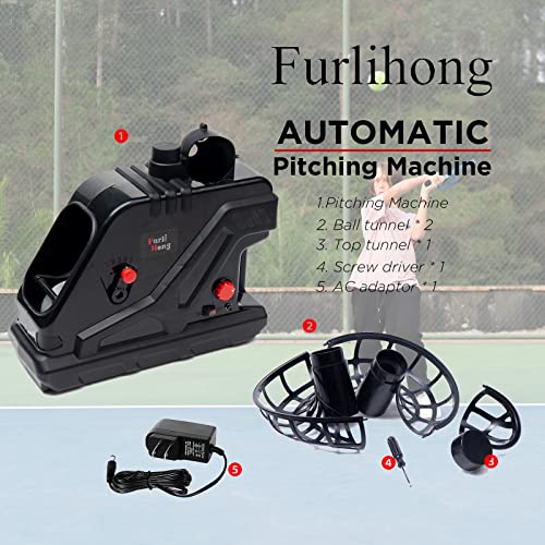 Furlihong 3809BH Tennis Ball Machine, Max 30 MPH, Adjustable Launching Angle and Interval, Stepless Speed Switch, Powered by Battery or AC Adapter, Stacker Extendable, for Tennis Training