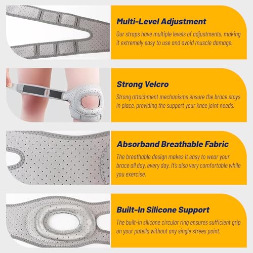 Image of Knee Brace for Women & Men - Adjustable Support with Side Stabilizers & Patella Gel Pad - Relief for Meniscus Tear, Arthritis, Injury Recovery - Runnings, Workout(Gray)