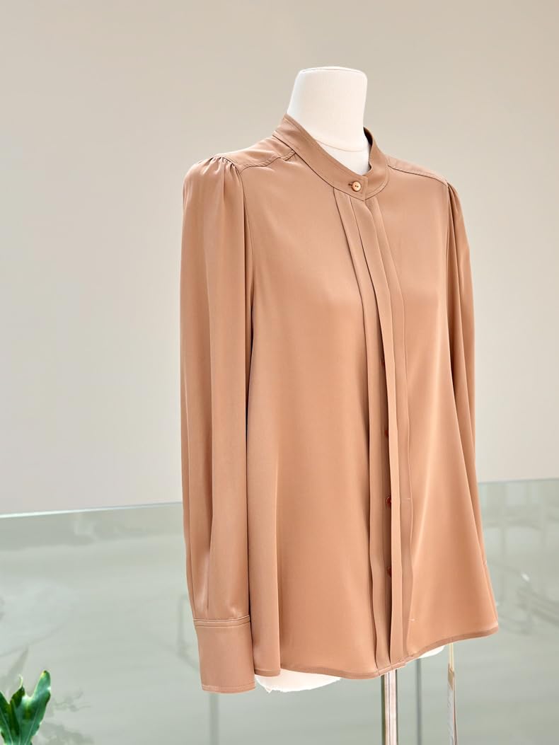 Camisa de Oficina Blanca de Seda Crepe elástica para Mujer