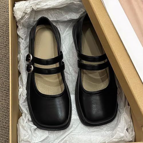 ChaiRong Zhou Women's Mary Jane Flats Heart-Shaped Buckle Pu Leather Casual Ballet Dress Shoes2