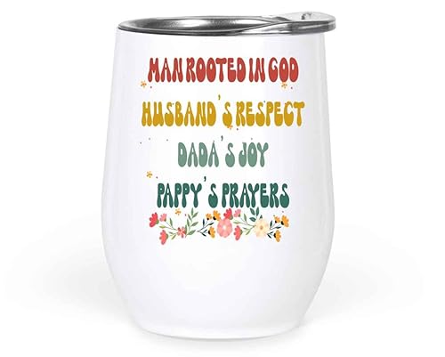 Humorous Gift Unique Man Of God Husband Dada Pappy Gifts, Christmas Present for a Grandfather - Prayers Quote on 12 Oz White Stainless Steel Wine