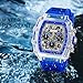 MASTOP Fashion Hollowed Men Watches Tonneau Transparent Skull Big Face Analog Display Silicone Strap Chronograph Calendar Quartz Waterproof Trend Male Wrist Watch (Blue)