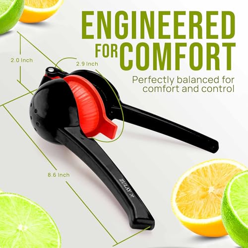 Image of Zulay Kitchen Metal 2-in-1 Lemon Squeezer - Sturdy Max Extraction Hand Juicer Lemon Squeezer Gets Every Last Drop - Easy to Clean Manual Citrus Juicer - Easy-Use Lemon Juicer Squeezer - Black /Red