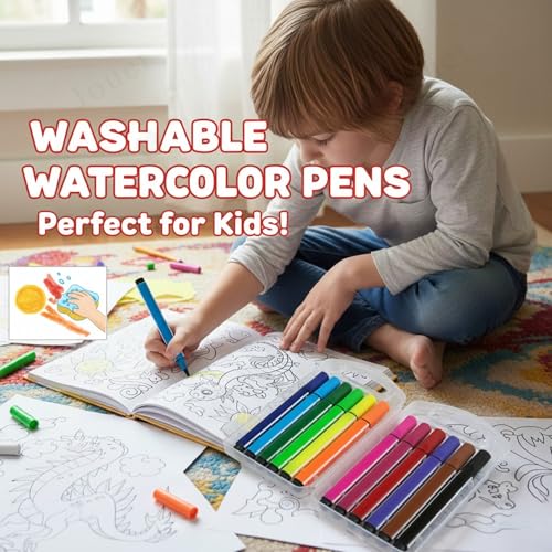 Image of JOUET Washable Water Color Pen Set, 12 Vibrant Colors, Non-Toxic and Odorless, Kid Friendly Art Markers with Fiber Nib, Portable Case