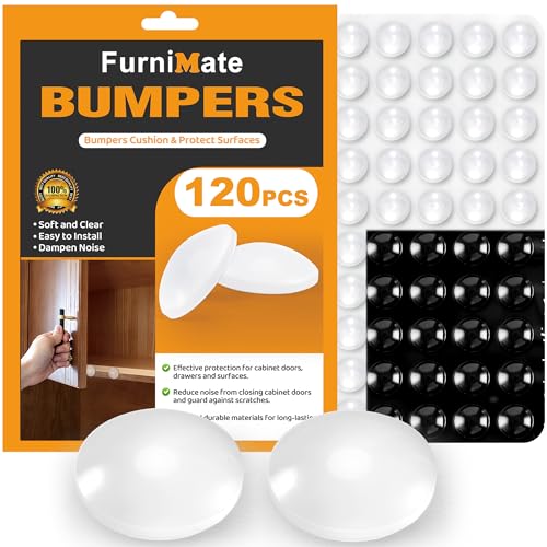 Cabinet Bumpers Door Drawer Bumper Pads 120 PCS Sound Dampening Small Clear Rubber Feet for Cabinet Drawers Table Tops Laptop Cutting Boards Picture Frames and 20 PCS Black Bumper Pads