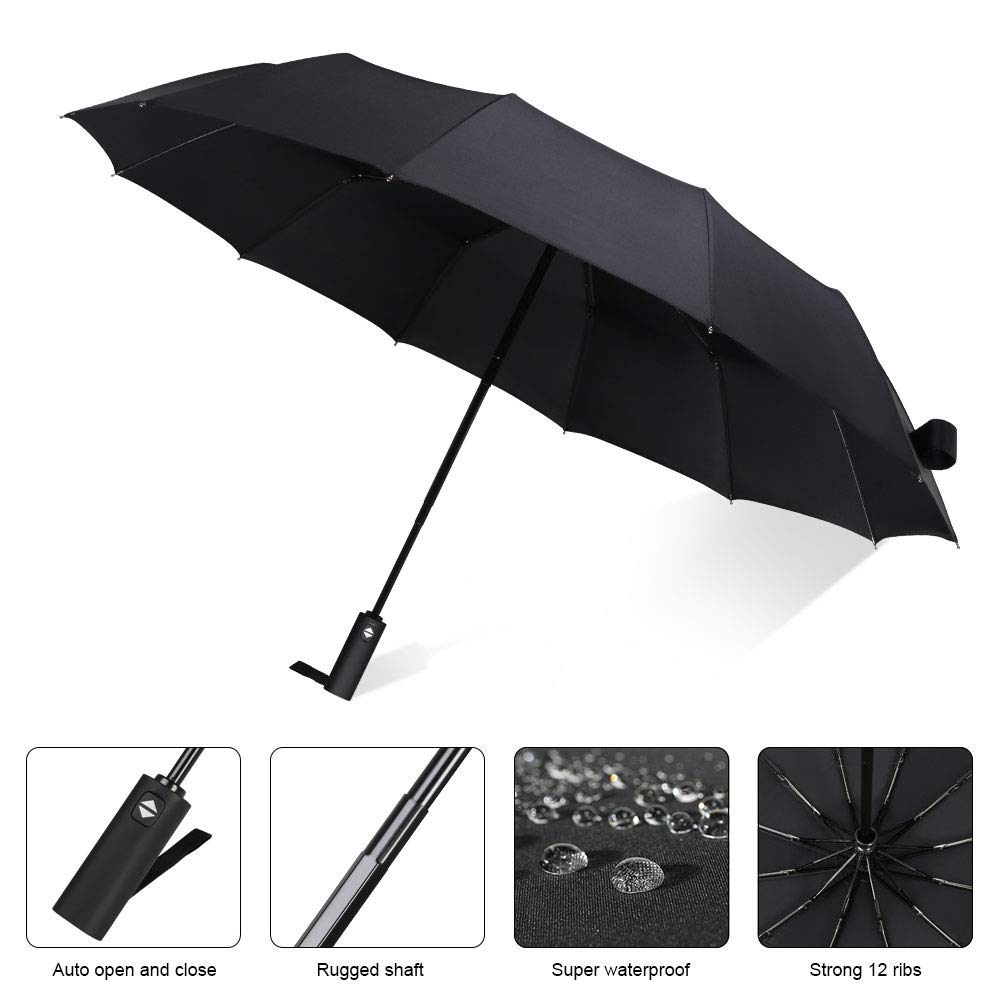 Vicloon Ombrello Pieghevole Compatto Anti-Tempesta, Ombrello Antivento Automatico per Uomo, Ombrello Portatile Automatico Pieghevole Compatto Resistente Leggero con 8 Stecche Rinforzate in Teflon