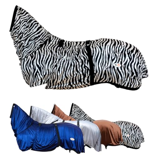 RL24 - Ekzemerdecke mit Halsteil & Bauchlatz Fliegendecke z. Schutz vor Insekten feinmaschiges Gewebe doppelter Frontverschluss & Beinschnüre Pferdedecke in Schwarz/Weiß 125cm