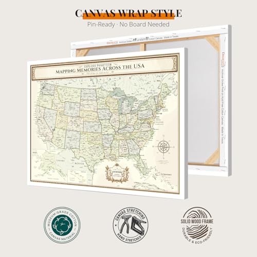 Image of DECORARTS - Oversized Colorful USA Map Art Canvas Wall Art, Extra Large Classic United States Maps for Wall, Gallery Statement, Hand-Stretched Giclee Print, Handcrafted in USA, 40x30''